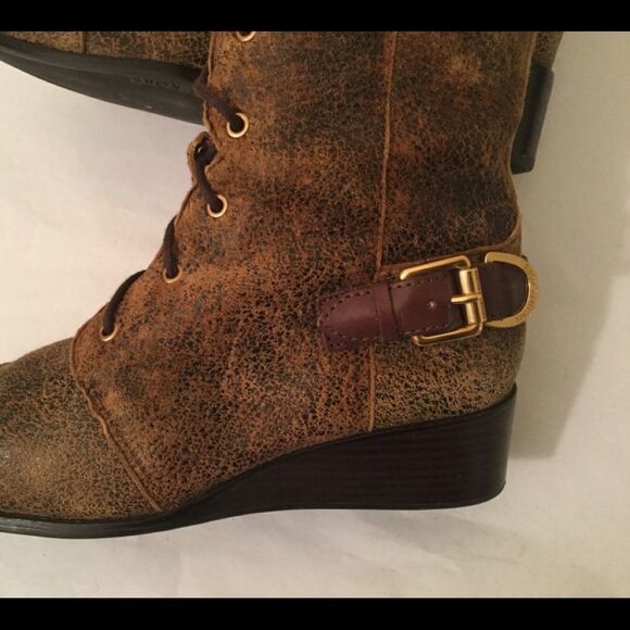 Michael Kors Speckled Leather Suede Lace up Wedge - Picture 9 of 13